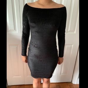 Velvet off shoulder black dress